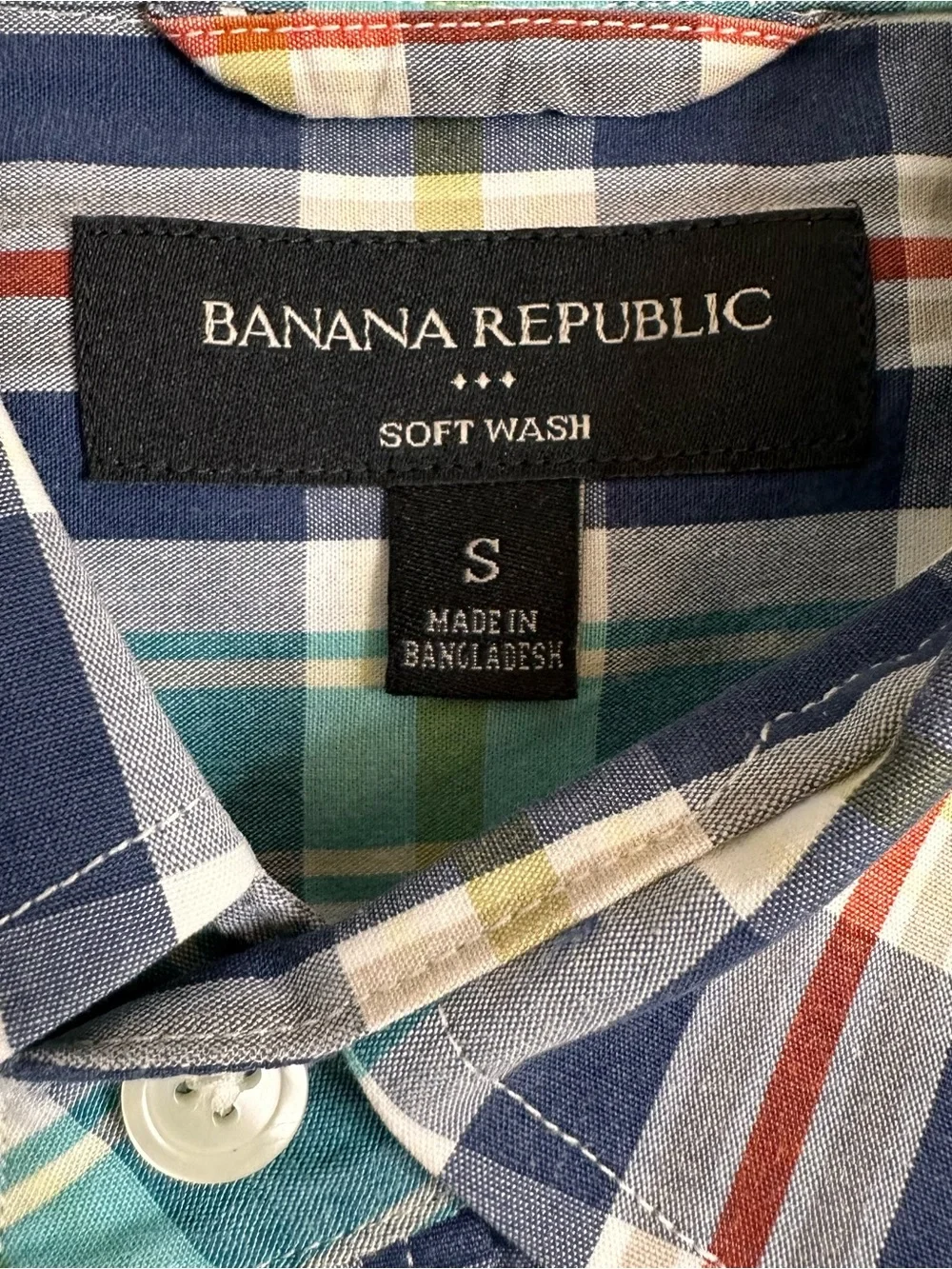 Banana Republic  Plaid Button-Down Shirt in Navy, Green & White Men's Size Small